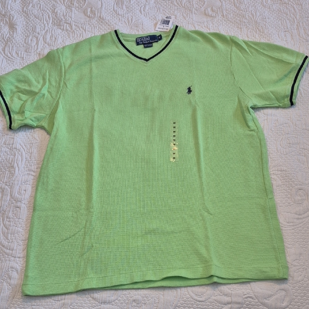 Polo Ralph Lauren Medium green V Neck short sleeve shirt Y2K NWT